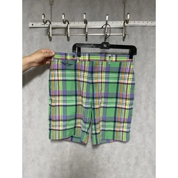 VTG Polo Ralph Lauren Shorts Men 35 Green Plaid India‎ Madras Flap Pocket Chino