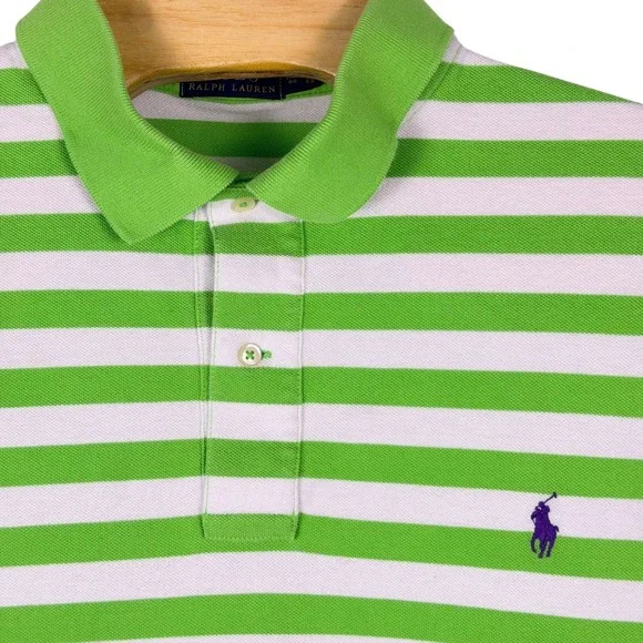 Polo Ralph Lauren Polo Shirt Mens 2XB Green White Striped Purple Pony Big & Tall