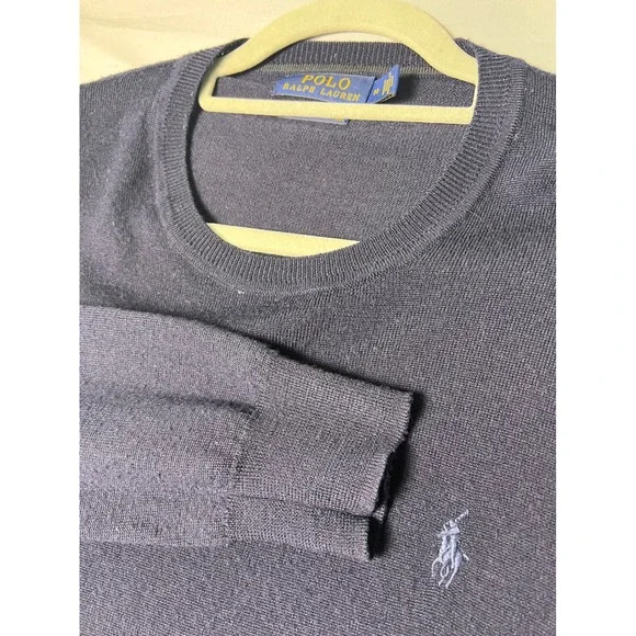 Polo Ralph Lauren Mens Washable Merino Wool Crewneck Sweater Navy Blue Medium