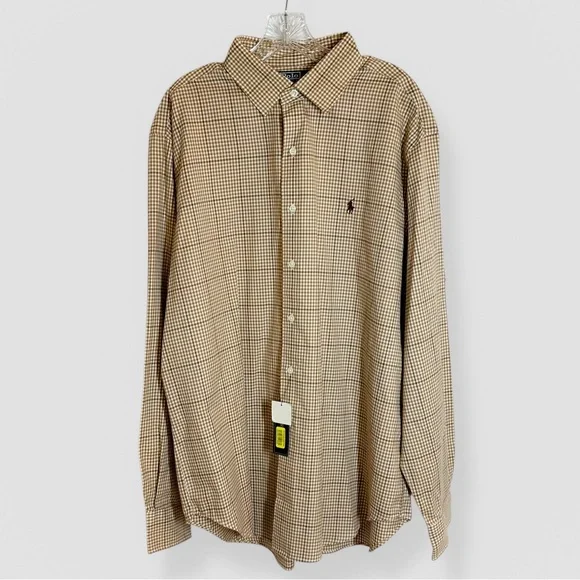 NWT Polo by Ralph Lauren Size XL Brown Plaid Button Shirt Leather Elbow Patches
