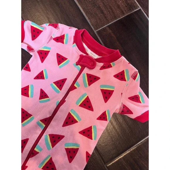 Hanna Andersson Kids Pink Watermelon Organic Cotton Zip Front Pajama Romper 3T