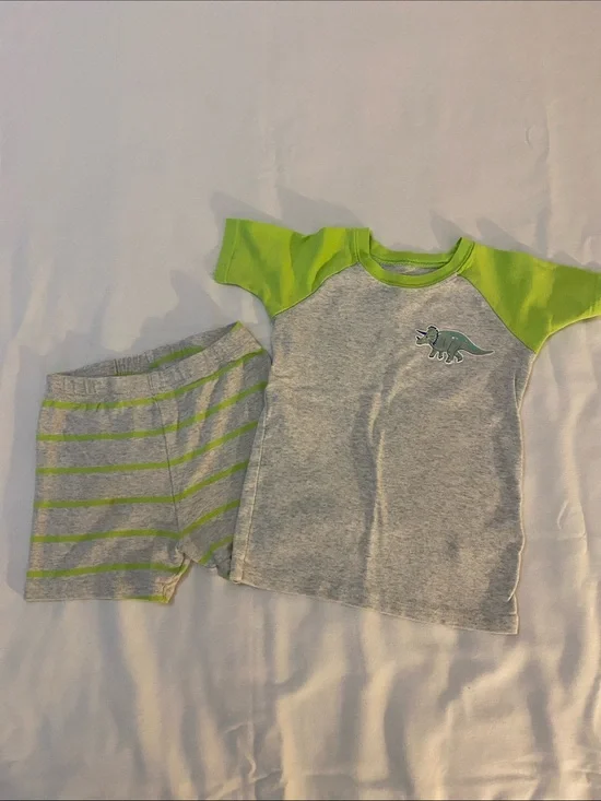 Toddler Dino Short Pajama Set in Heather Gray and Lime