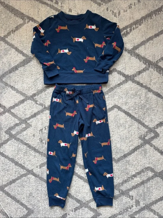 Old Navy Navy Blue Dachshund Print Kids Pajama Set