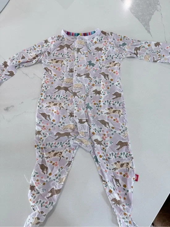 Magnetic Me Lavender Footed Pajamas with Dog & Floral Pattern