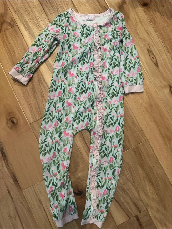 SweetHoney Pink & Green Floral Ruffle One-Piece
