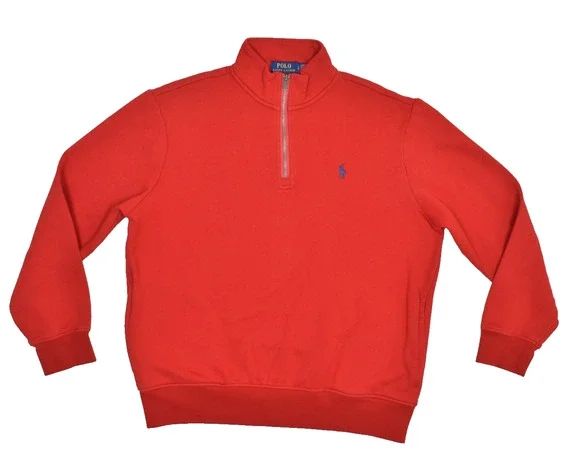 Polo Ralph Lauren Men's Large Red 1/4 Zip Pullover Fleece Sweatshirt Blue Pony L