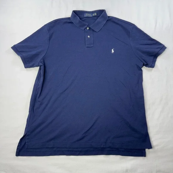 Polo Ralph Lauren Shirt Men's XXL Navy‎ Blue Short Sleeve White Pony SEE DESC.