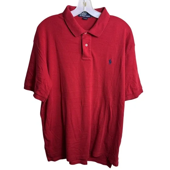 Vintage‎ Polo Ralph Lauren Shirt Mens XL Red Short Sleeve Cotton Pique Knit VTG