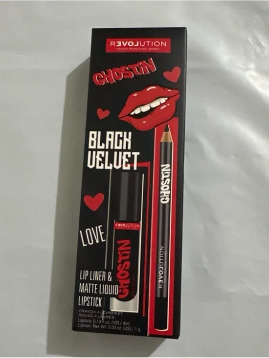 Revolution Black Velvet Ghostin Lip Liner & Matte Liquid Lipstick — Red