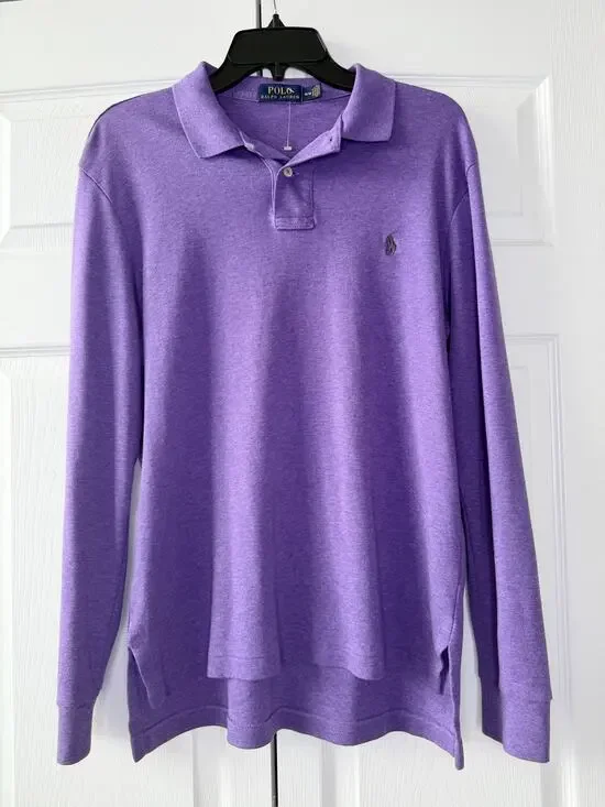 Polo Ralph Lauren Men's Polo Shirt Long Sleeve Embroidered Logo Purple Size M