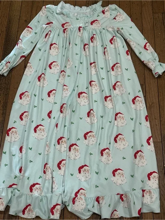 SweetHoney Santa Print Bamboo Nightgown Robe | Girls 8Y | Christmas Pajama Robe