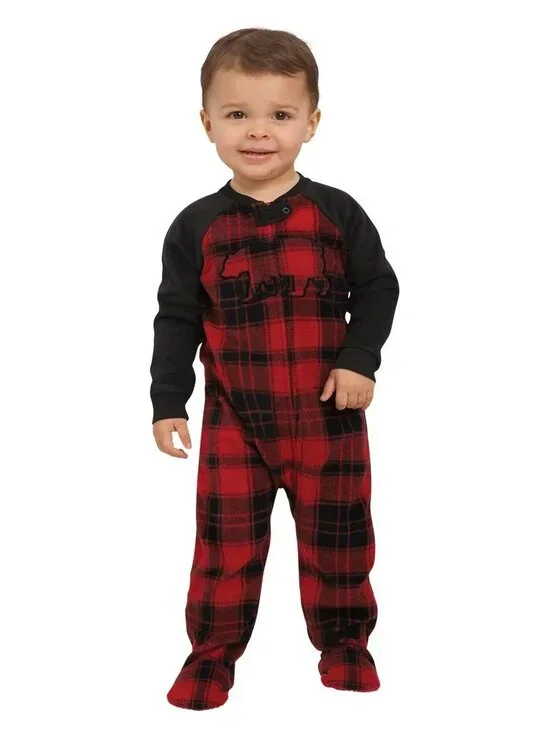 Eddie Bauer Toddler Boys Size 2T Red Black Bear Footed Pajamas NWT