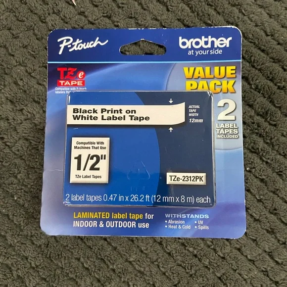 Brother P-touch TZe Tape, 1/2”, 2 Pack ~ NEW