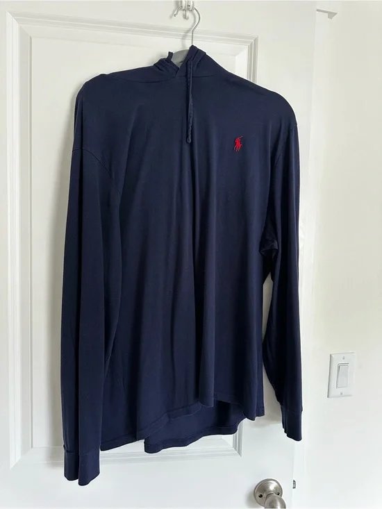 Polo by Ralph Lauren Navy Hooded Long-Sleeve Shirt with Red Logo