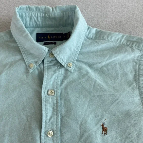 Polo Ralph Lauren Classic Fit Short Sleeve Chambray Shirt Aqua Teal Flesh Pony