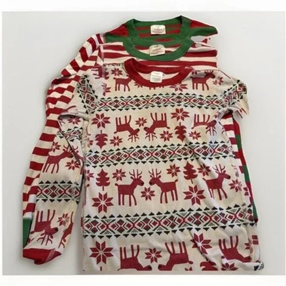 Hanna Andersson Lot(3) One-Size12, Two Size10 Organic Cotton Holiday PJ’s Tops