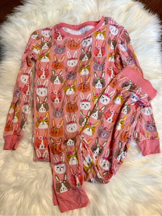 Little Sleepies Girls Pink Bunny Print Pajama Set Size 5/6