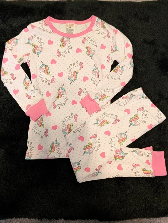 Girls Unicorn Pajama Set - Pink Accents 3T