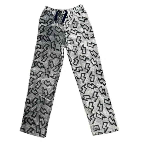 Cozy Jams Youth L 14/16 Gray Lightening Bolt Soft Pants Pajama PJ Elastic Waist