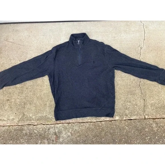 Polo Ralph Lauren Mens Medium Heather Grey Quarter Zip Cotton Pullover Sweater