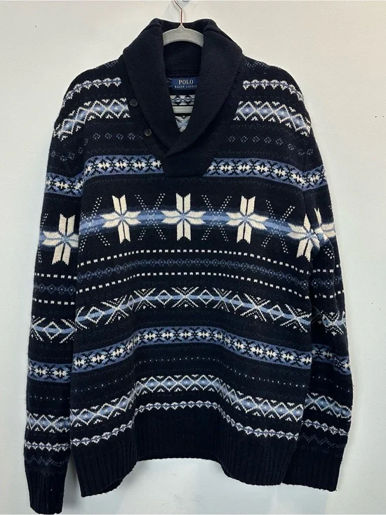 Polo by Ralph Lauren Snowflake Wool Shawl Jumper Sweater XL