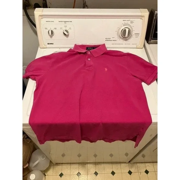 VTG Polo Ralph Lauren Hot Pink Lg Polo Button Up Golf Short Sleeve Preppy