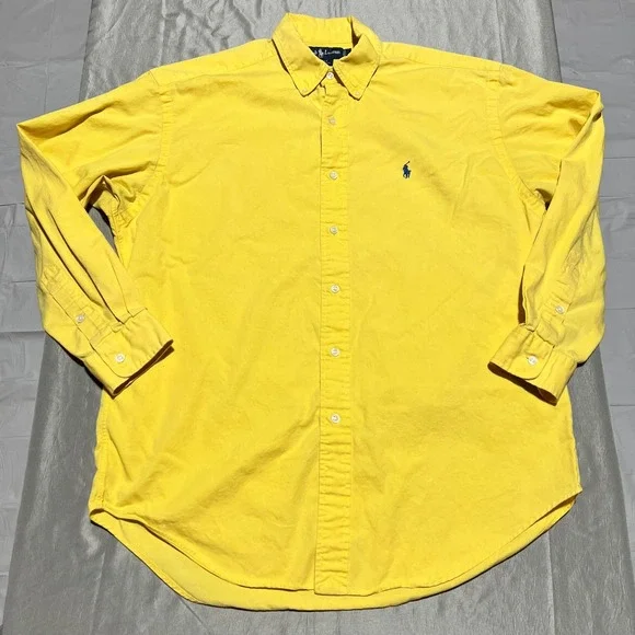 Polo Ralph Lauren Blake Mens Yellow Cotton Button Down Shirt Long Sleeve Size M