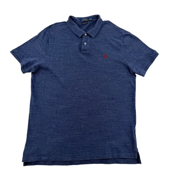 Polo Ralph Lauren Mens XL Custom Slim Fit Heathered Blue Polo Shirt Red Pony