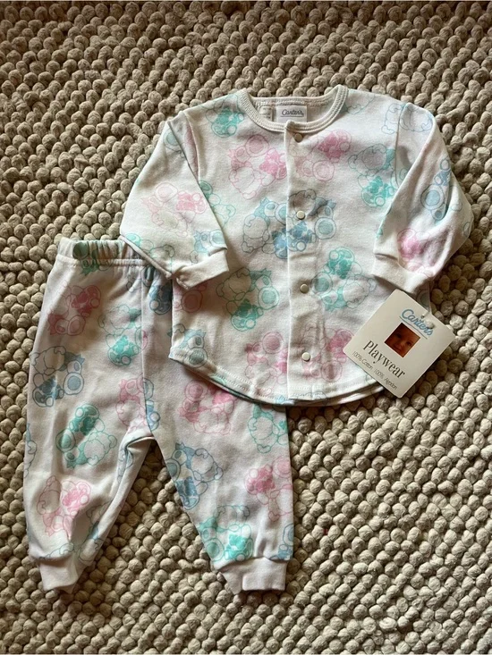 VINTAGE NOS Carter's Baby Playwear Two-Piece Pajama Set in Pastel Pink & Teal