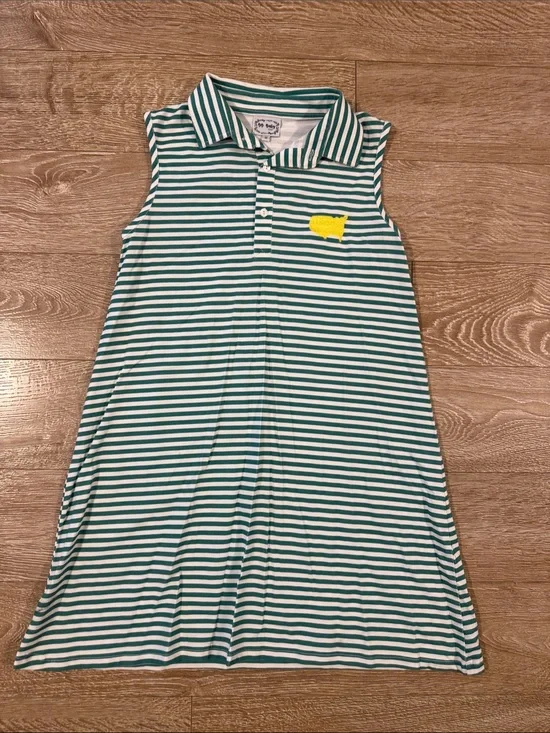 Masters Striped Green & White Kids Dress with Yellow Patch