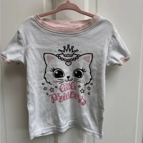 Daughter Queen 4T Girls Cat Little Princess Short Sleeve Pajama Top Shirt White