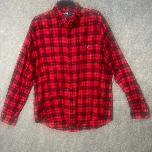 Polo by Ralph Lauren Large Classic Fit Red and Black Plaid Button Down‎ Shirt
