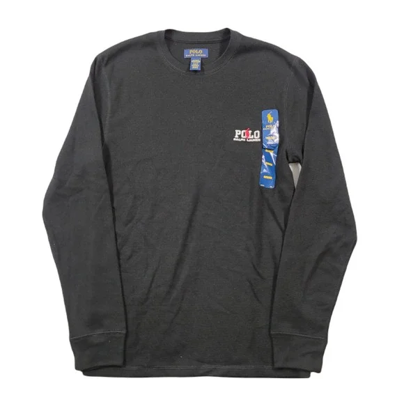 Polo Ralph Lauren Waffle Thermal Shirt Mens Medium Polo Black‎ Long-Sleeve NEW
