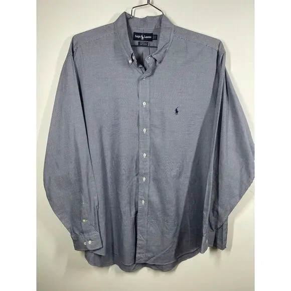 Ralph Lauren Men's 17-35 Navy White Check Cotton Yarmouth XL Button Down Classic