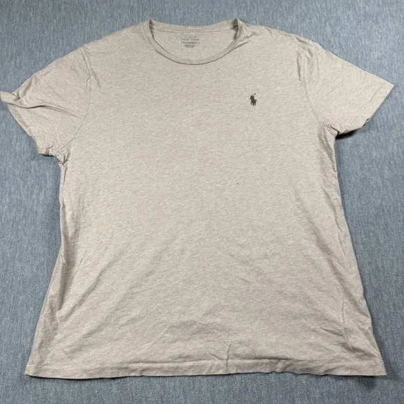 Polo Ralph Lauren T-Shirt Men XL Tan Crew Neck Short Sleeve Brown Pony Cotton Te