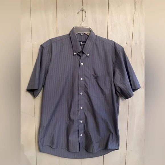 POLO RALPH LAUREN mens‎ BLAKE stripe short sleeve button up shirt blue Sz-LG