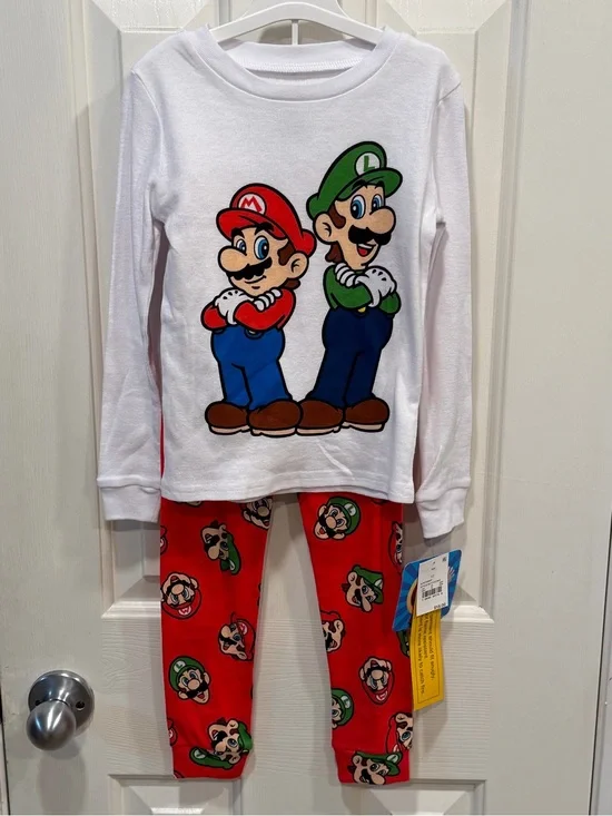 Nintendo White, Red & Green Mario Luigi Kids Pajama Set