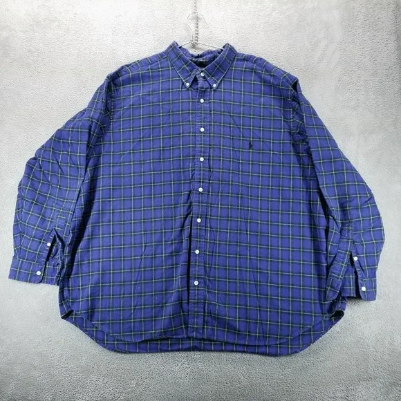 Polo Ralph‎ Lauren Shirt Mens 3XB Blue Plaid Button Up Long Sleeve Classic Fit