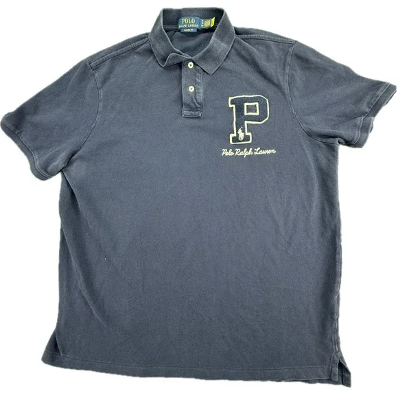 Polo Ralph Lauren Polo Shirt Mens XL Navy Blue Classic Fit‎ Letterman Patch