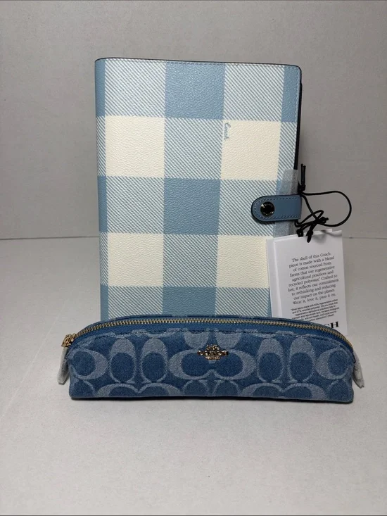 Coach Plaid Notebook Cover with Denim Signature Pencil Case