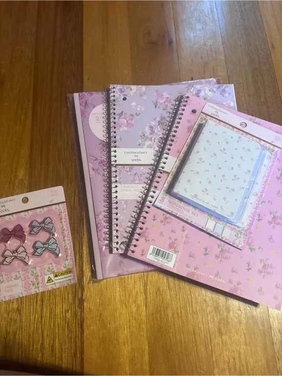 LoveShackFancyxTarget School Supplies: notebooks, folders, mini notebooks, pins