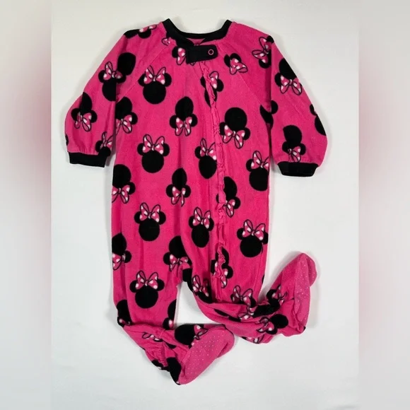 DISNEY Minnie Mouse Fleece Footed Pajamas 12‎ To 18 Months Pink Cozy