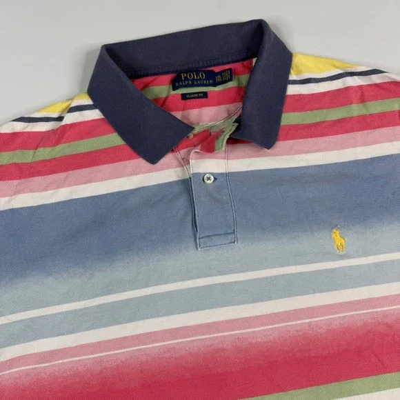 Polo Ralph Lauren Polo Shirt Mens XXL Color Block Ombre Stripe Classic Fit Pique
