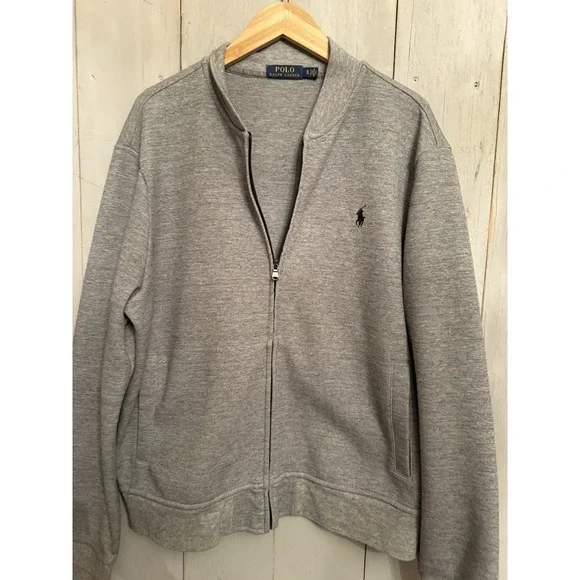 Polo‎ Ralph Lauren Marled Gray Zip Up Bomber Sweatshirt Sz XLarge EXCELLENT