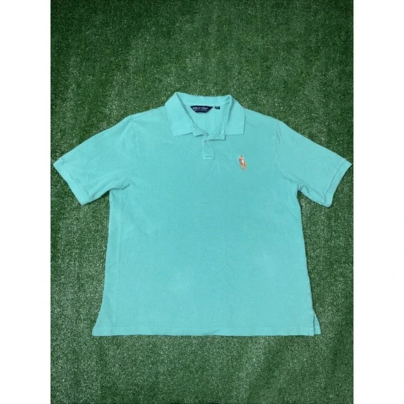 Ralph Lauren Golf Polo Mens Shirt X-Large Teal‎ Performance Pima Cotton LOGO
