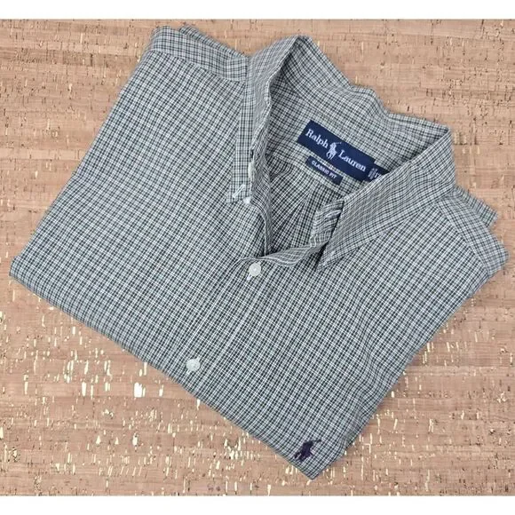 VINTAGE Polo Ralph Lauren Shirt Mens XL Green Gingham Check Classic‎ Fit Preppy
