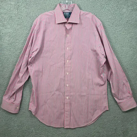 Vtg Polo Ralph Lauren Regent Shirt Men's 16 32/33 Pink Striped Long Sleeve
