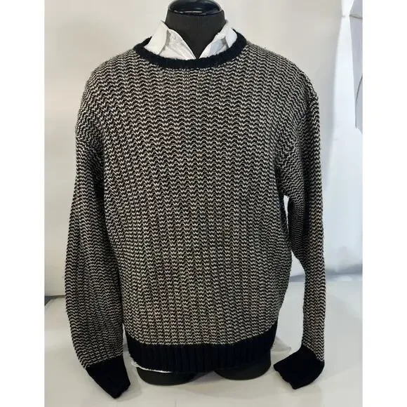 Vintage Polo Ralph Lauren Brioche Large Sweater Black White‎ Wool Knit Crewneck