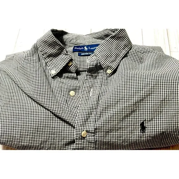 Polo Ralph Lauren Custom Fit Button Front Shirt Men's LARGE Cotton Gingham Check