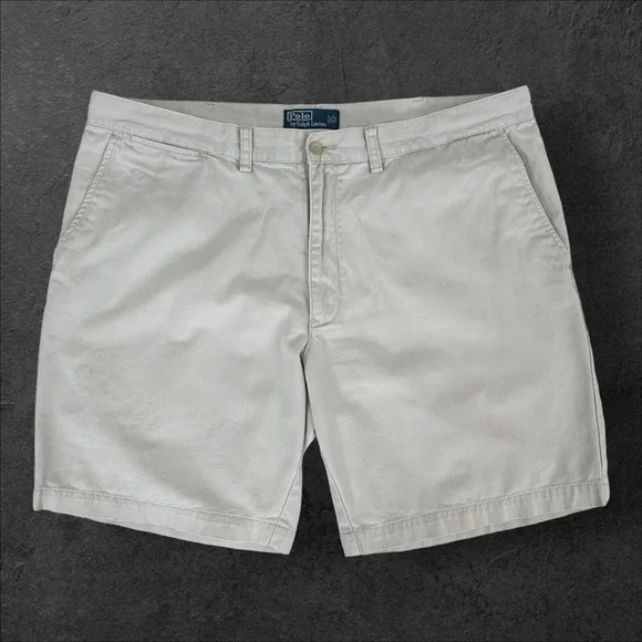 Polo‎ Ralph Lauren Chino Shorts Mens 42 x 9 Tan Khaki Flat Front Cotton Logo